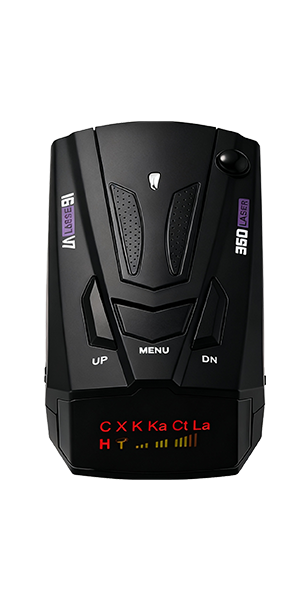 SpyCar radar detector close-up showing LED display